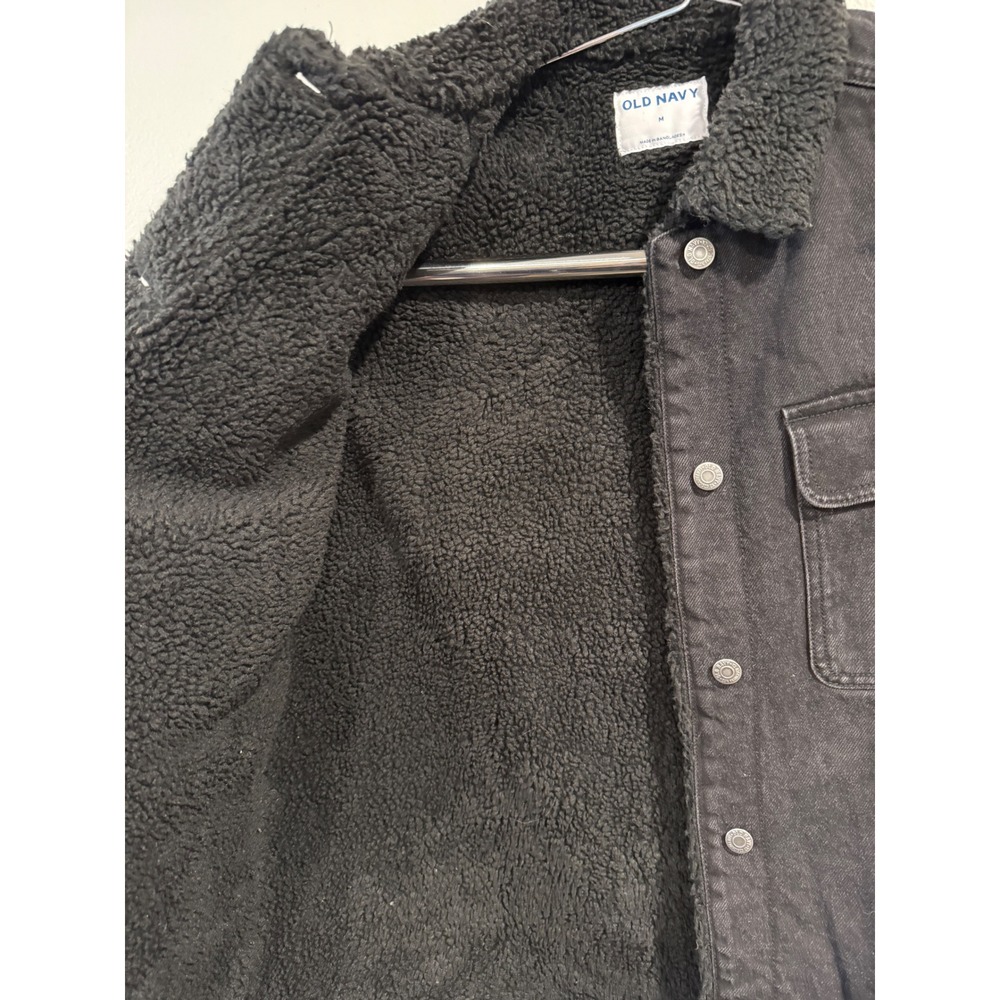 Old Navy Womens Black Sherpa Lined Denim Jacket Trucker Style Size M - Picture 4 of 8